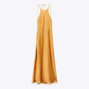 Zara long satin effect dress bronze gold
